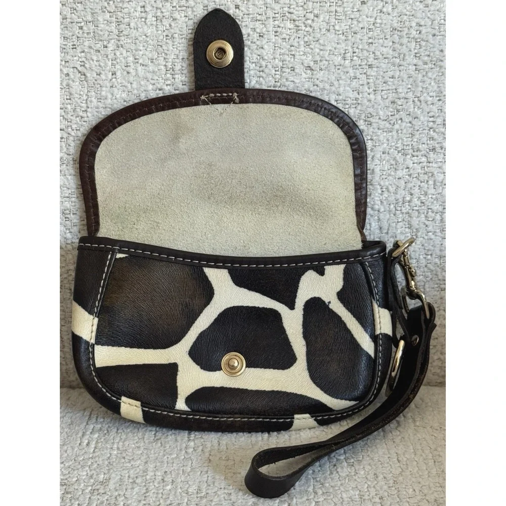 Dooney & Bourke Giraffe Print Haircalf Leather Flap Wristlet Bag Blue Logo Charm